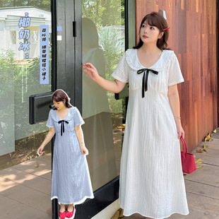 First Love Gentle Wind Lotus Leaf Collar Dress 2025 Summer New Style Plus Size Waist Bow A-Line Skirt 262696
