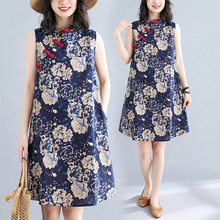 实拍2025夏季中式改良旗袍文艺复古宽松中长款棉麻连衣裙女