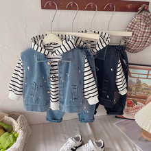 儿童秋装套装2025新款春秋季牛仔马甲三件套0-5岁中小童韩版休闲