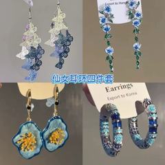 滴油蝴蝶花朵流苏耳钩甜美超闪百搭时尚耳钉小众高级感轻奢耳饰女