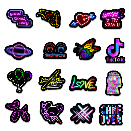 50 new neon stickers, car trunk, mobile phone water cup decoration stickers, notebook handbook stickers, waterproof