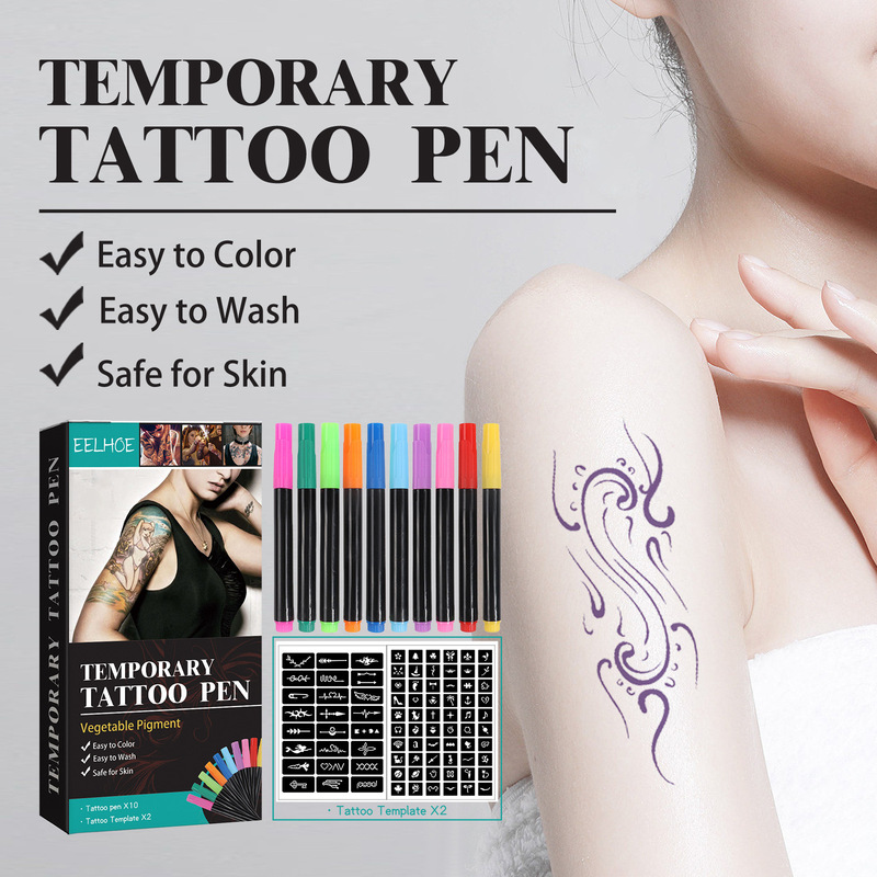Eelhoe Temporary Tattoo Pen Set Multi-Color Painting for Face, Arms, and Body DIY Makeup Graffiti Decorative Tattoos Eelhoe Temporary Tattoo Pen Set Multi-Color Painting for Face, Arms, and Body DIY Makeup Graffiti Decorative Tattoos