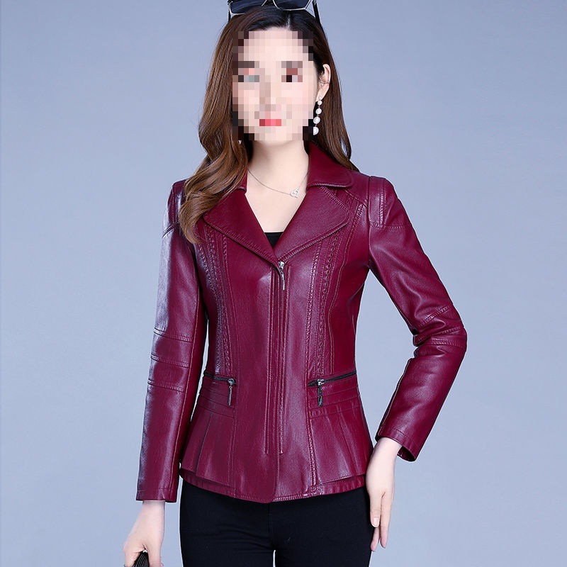 Middle-Aged Women's Leather Jackets, Short Jackets, Spring and Autum Clothing, Middle-Aged and Elderly Women's Clothing, Mother's Clothing, Autum Clothing