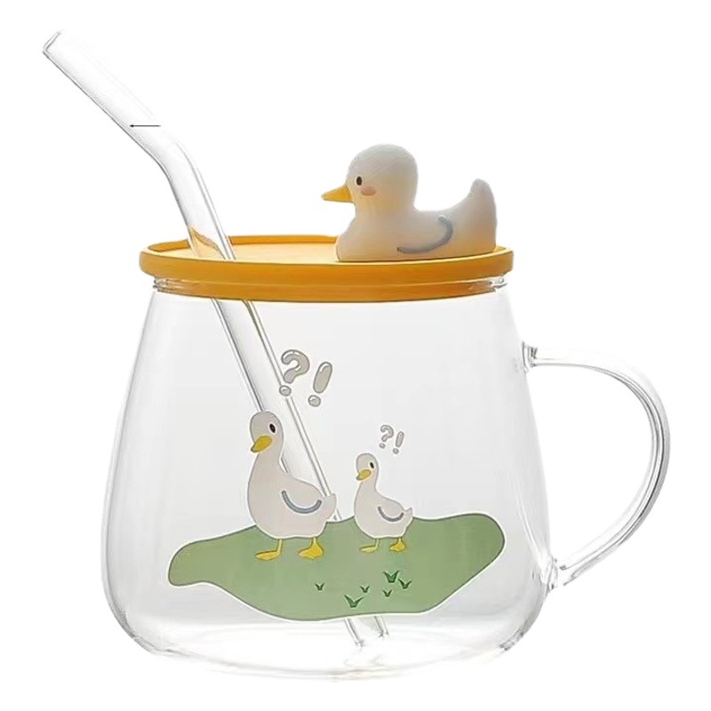 Creativo de dibujos animados lindo pato personalizado regalo vidrio taza beber simple Oficina paja