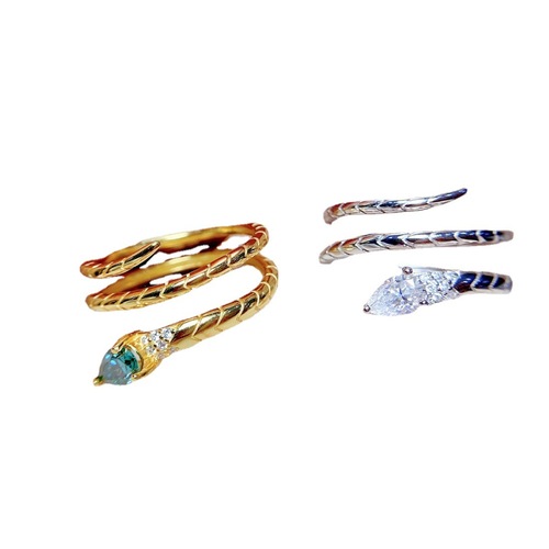 New light luxury imitation moissanite water drop ring female small snake ring fashionable personality versatile entwined snake open ring