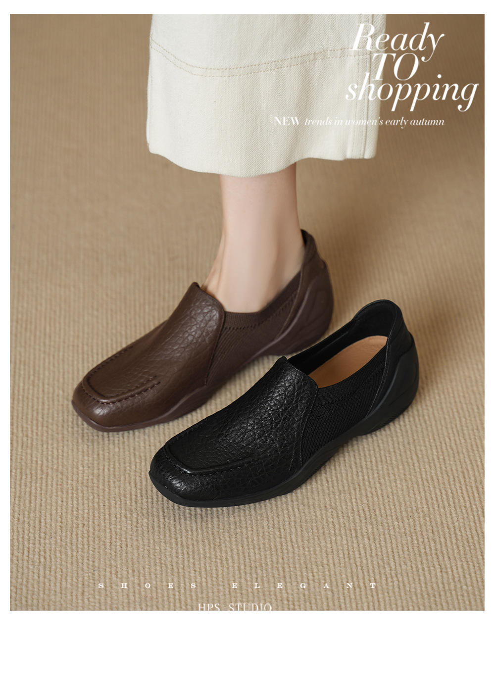 Giày loafer nữ da dê mũi sâu, gót vuông 3 cm, hoa nổi, phong cách bà nội trẻ trung — màu nâu chi tiết 2