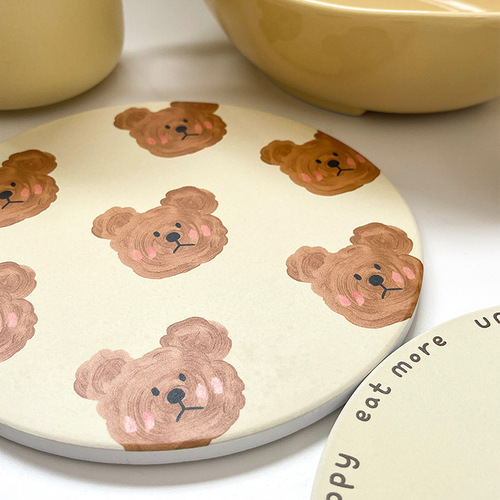 Korean style ins style original emo bear series ceramic insulation pad office coaster household absorbent pot pad