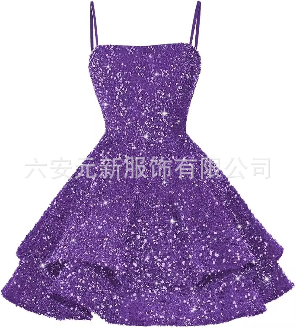 Comercio exterior de Europa y América Amazon nuevo cinturón de sequillas sexy cuello en V corto vestido de baile de fiesta