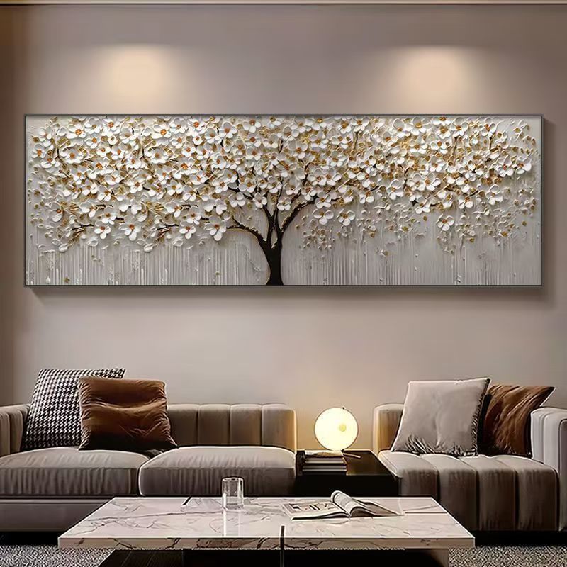 Money Tree Flower Living Room Oil Painting Background Wall Atmospheric Tea Room Bedroom Bedside Sofa Mural Decorative Painting Hanging Painting