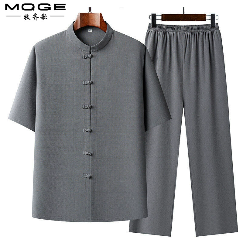 Новый тонкий папа китайский стиль рубашка с короткими рукавами