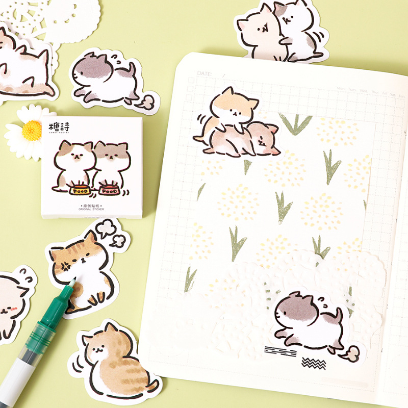 Tangshi en caja pegatinas travieso Meow salsa lindo gato diario material decorativo sellado pegatinas 45 unidades