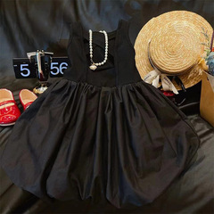 童裝女童夏季露背連衣裙花苞背心裙寶寶蓬蓬裙小黑裙L55101