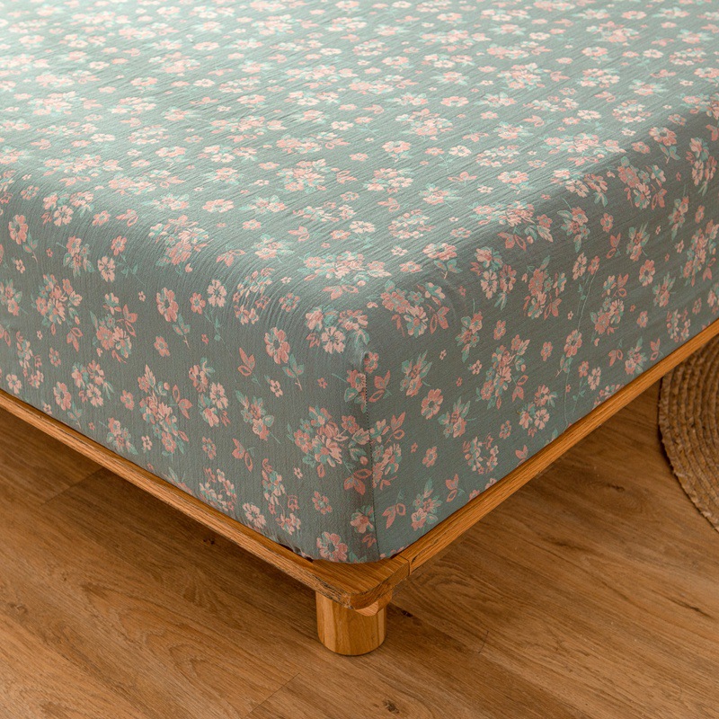 Pure Cotton Gauze Mattress Protector Bed Cover Single Piece Bedding Pure Cotton Yarn-Dyed Jacquard Double-Layer Gauze Fitted Sheet Single Piece