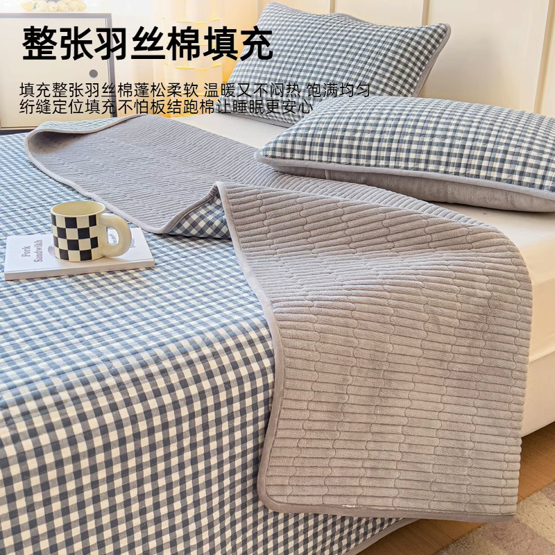 一面全棉一面绒床盖单件四季通用卡通牛奶绒床垫正反两用夹棉床单|undefined