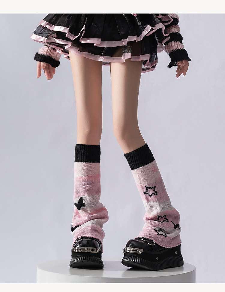 Scaldamuscoli "Scaldamuscoli Y2K con fiocco e cuore – Calzini in maglia reversibili per donna (stampa rosa/stella, taglia unica, stile Sweet Subculture)"_voghion.com