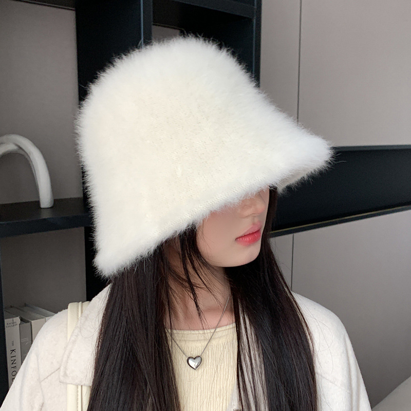 漁師の帽子の女性のウサギの毛の帽子の女性の秋冬の韓国のファッションの保温の盆の帽子の毛のふわふわしている防寒の耳のバケツの帽子