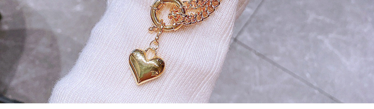 Collier en forme de coeur plaqu cuivre or mode bijoux de chane de clavicule asymtriquepicture7