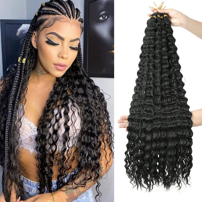 Cross-Border European and American Synthetic Fiber Wigs Crochet Hair Extensions Curly Hair Deep Water Wave Hair Xuchang Wigs
