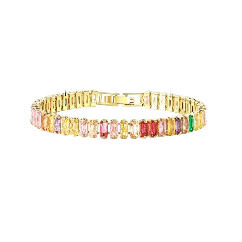 Colorful Rectangular Zircon Tennis Bracelet Full Diamond Jewelry_voghion.com