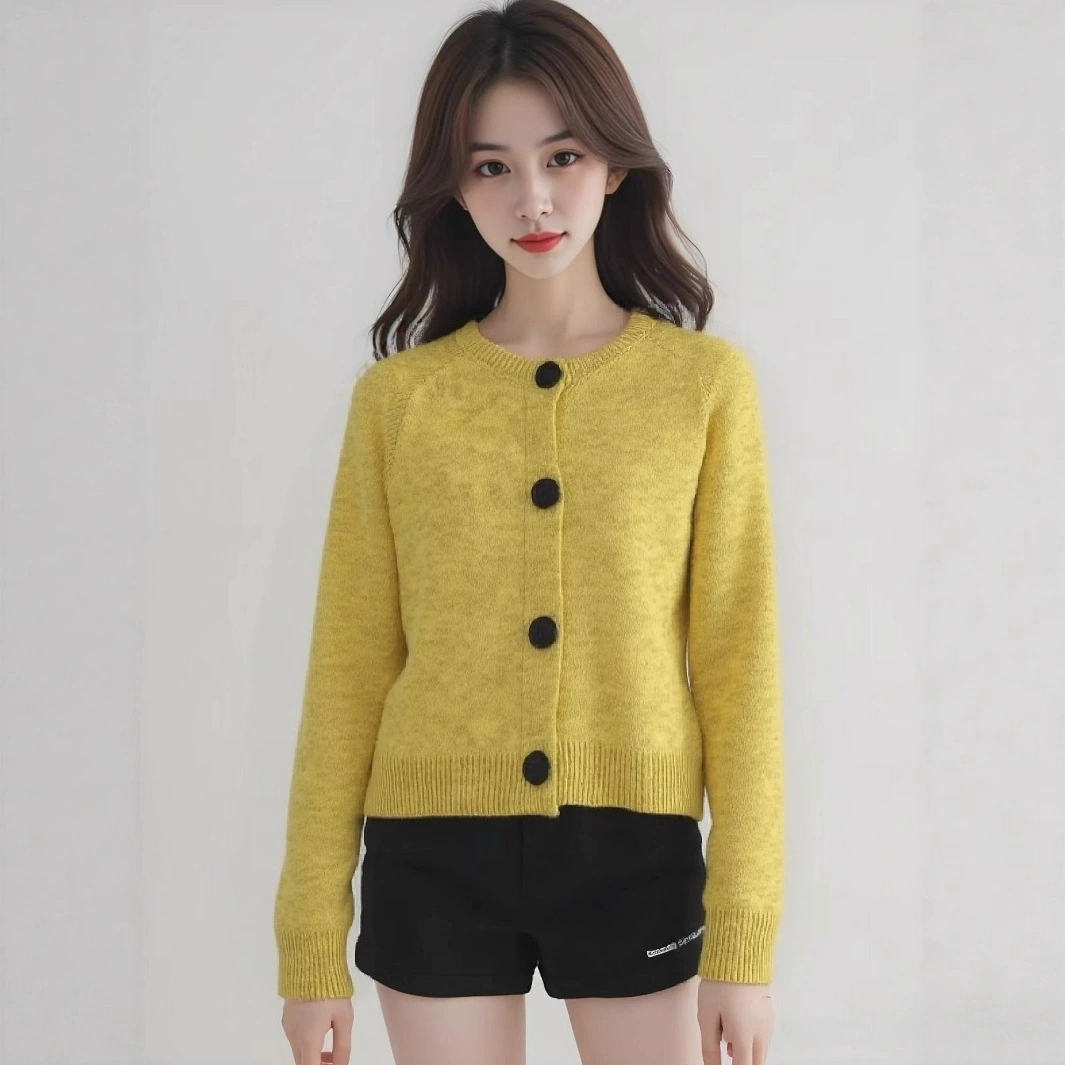 Женский короткий вязаный кардиган KANING с круглым вырезом, французский стиль, осень 2025, новый дизайн, на пуговицах, короткая куртка