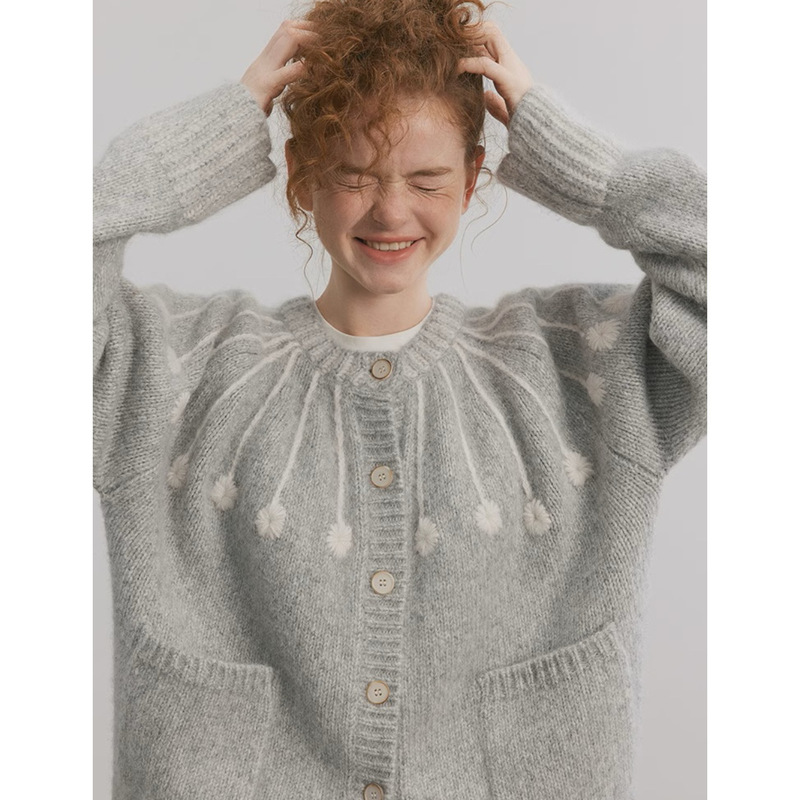 Heavy Weightweight Japanese Style Alpaca + Cotton Hand-Embroidered Sweater Jacket Pw0081