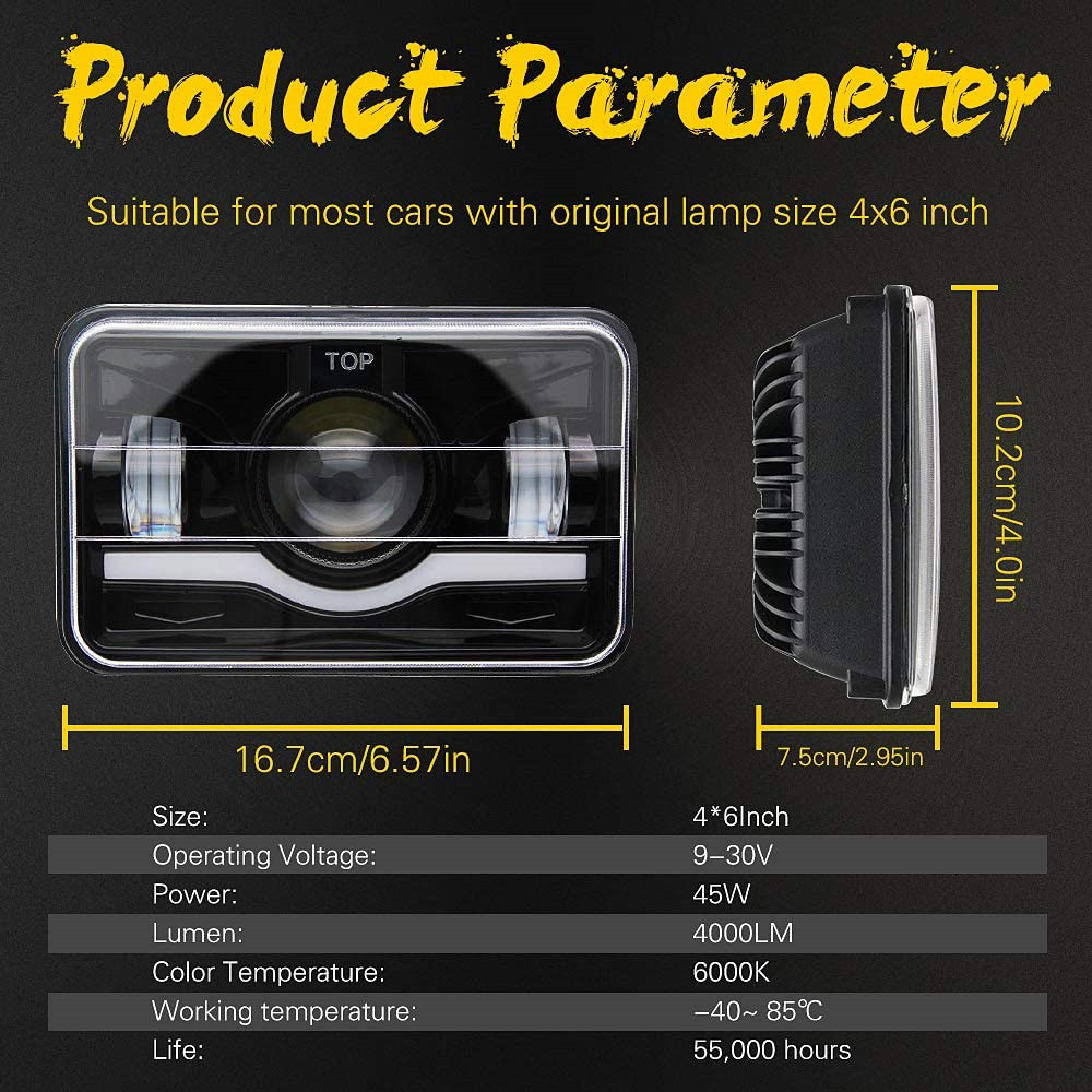 Wave 5inch Wrangler Square 4X6 Headlight Integrated High and Low Beam Car Led Headlight Off-Road Vehicle Modified Headlight
