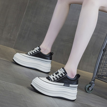 2025春秋女鞋新款坡跟松糕厚底内增高8cm小个子休闲单鞋一双代发