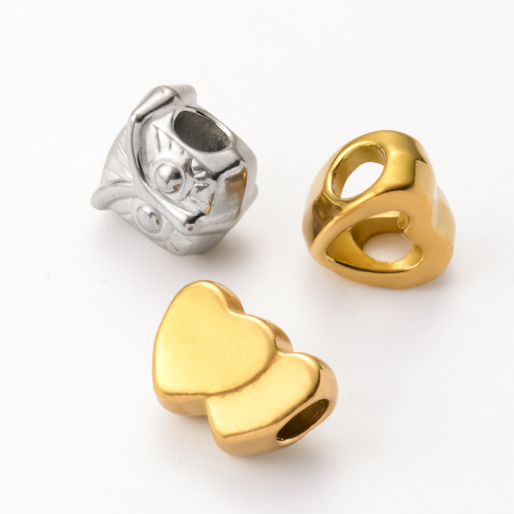 Simple Style, Classic Style Style 5 PCS/Package 304 Stainless Steel Heart Shape Owl DIY Jewelry Accessories Beads