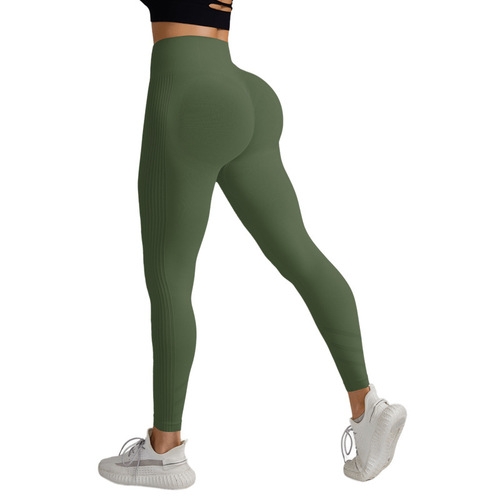 Cross-border high-waisted abdominal control peach hip bare feel yoga pants for women, pure color quick-drying breathable running sports fitness pants