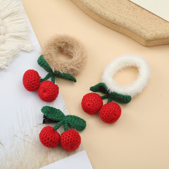 Adorable girl knitted cherry plush hairband and hair tie, popular among online girls, perfect for round hair bun and stylish hair styling magic tool