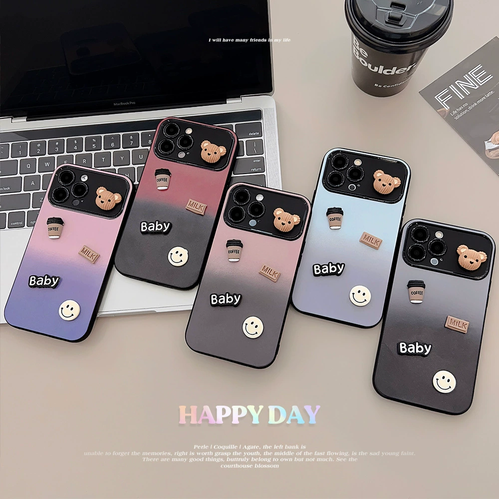 Чехол для телефона Apple iPhone 17 серия, задняя панель с градиентом и рисунком маленького медвежонка, тонкий софт