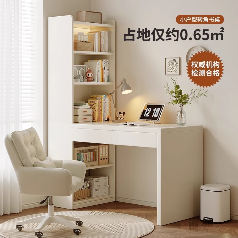 Carefully Selected Corner Desk with Integrated Bookshelf, Student Home Writing and Study Desk, Bedroom Solid Wood Computer Desk