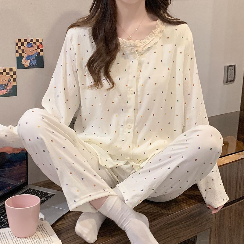 Pijamas al por mayor transfronterizos de mujeres con cojín de pecho primavera y otoño cardigans de mangas largas pantalones dulces nubes de algodón perfumado ropa para el hogar