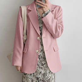 小西装外套女2023新款春秋粉色上衣秋季韩版西服英伦风设计感西服