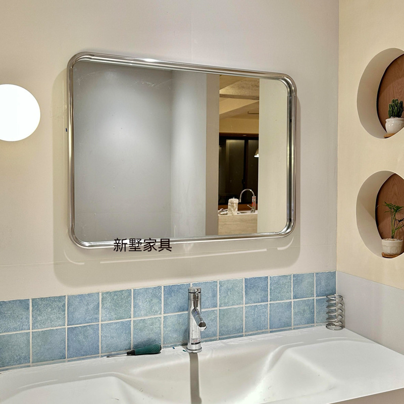 Casual Stainless Steel Bathroom Mirror Bathroom Mirror Wall-Mounted Bathroom Mirror Cosmetic Mirror Home Mirror Cabinet Mirror Frame