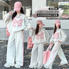 2025新款春秋女童运动套装蝴蝶结衣中大童女时尚花边蝴蝶套装