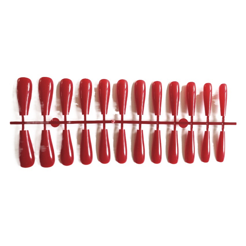 Venta caliente de uñas de estilo europeo y americano de largo ataúd de uñas trapezoidal pieza de uñas falsa color sólido brillante tira de aceite paquete 24 piezas de ballet Nail image 1