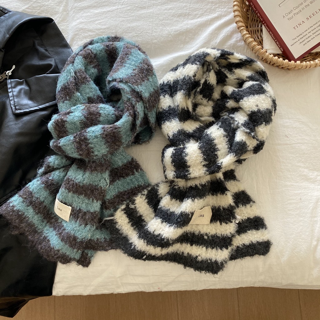 Gestreifter Strickschal Für Damen Und Herren Winter Luxus Warm_voghion.com