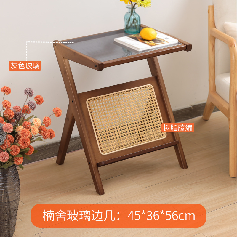 Internet celebridad sofá de vidrio mesa auxiliar sala de estar ratán japonés pequeña mesa de café balcón simple mesa de esquina mesita de noche nueva
