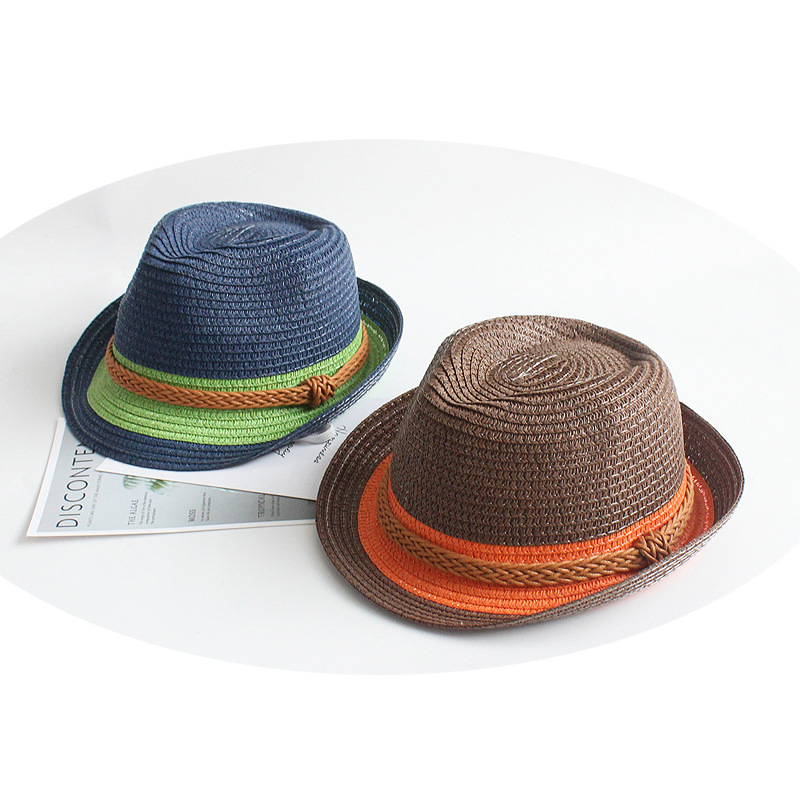 Straw Fabric Type Children Unisex Fashion Color Block Crimping Straw Hat