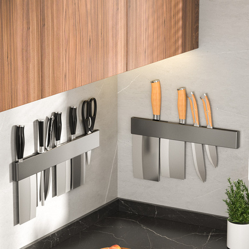 No punching kitchen knife rack stainless steel wall-mounted simple knife holder storage kitchen knife insert knife holder gray