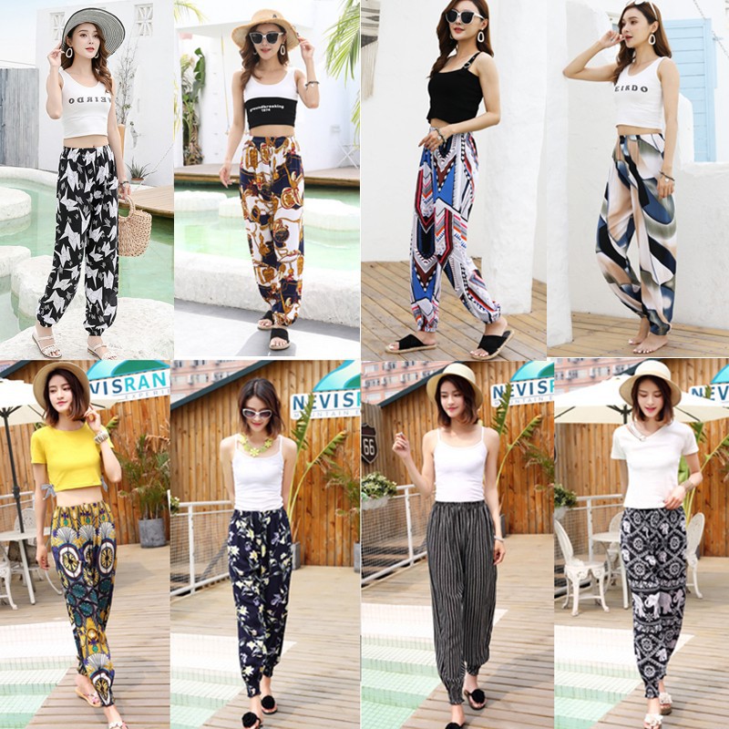 夏季防蚊灯笼裤女棉绸瑜伽长裤子宽松休闲收脚花裤大人沙滩裤成人