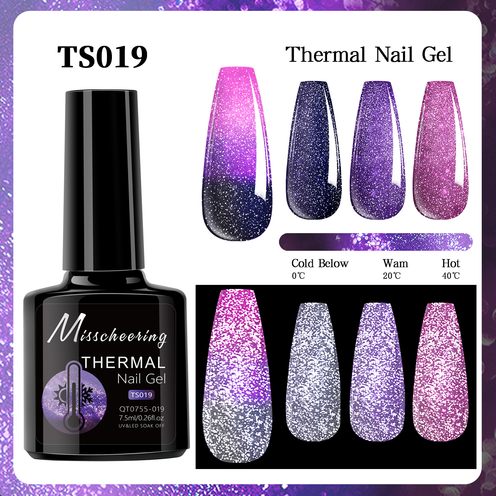 Esmalte de uñas de gel con efecto aurora que cambia con la temperatura, gel de diamante opal, gel de fototerapia de tres etapas que cambia con la temperatura, juego al por mayor.
