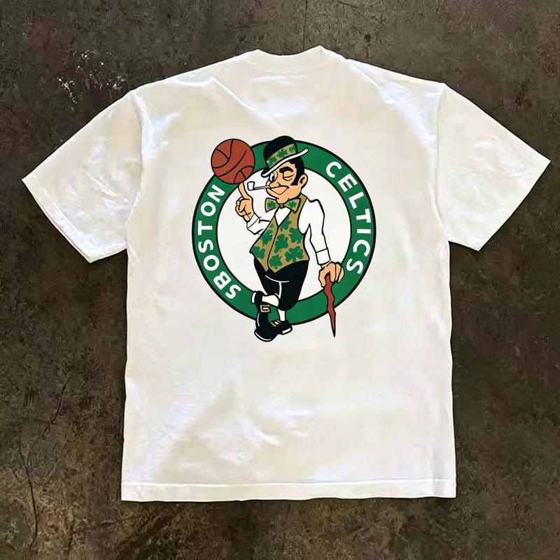 Nba Green Celtics Team Logo Single-Sided Printed Short-Sleeved T-Shirt Cultural Shirt for Boys and Girls Summer Basketball Training Top