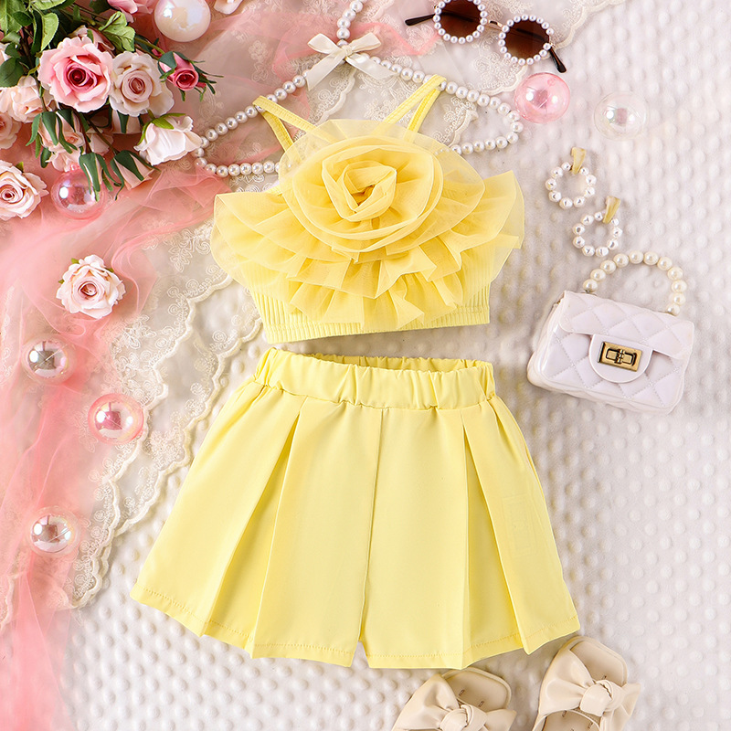 166g Weight Kids Clothing Sets Children's Clothing Type Sleeveless Sleeve Length Cotton Fabric Type Pants Sets Sets Type 2 Pieces Set Quantity Casual, Daily Occasion Collarless Neckline Regular Fit Fit Type Flower Pattern Summer Season Girl'S Gender Elegant Style Elegant Flower Cotton Girls Clothing Sets 无