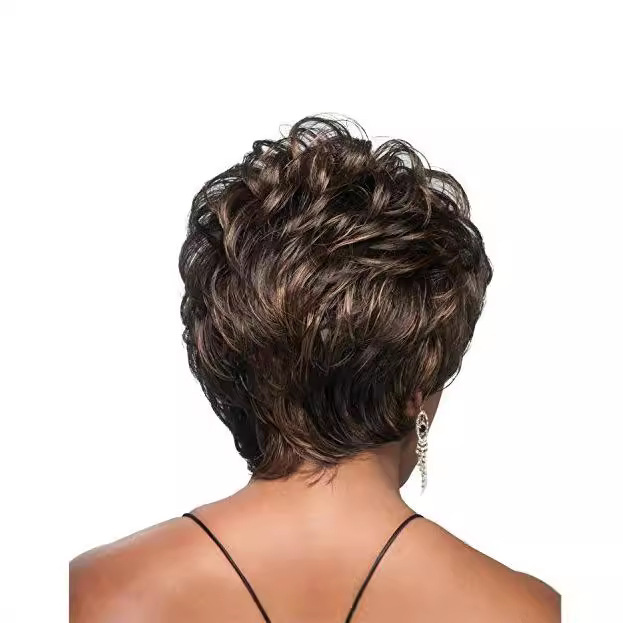 Pelucas de estilo europeo y americano, cabello corto rizado, esponjoso y a la moda, tocados de fibra sintética para mujer, pelucas negras en stock para venta al por mayor, estilo bob.