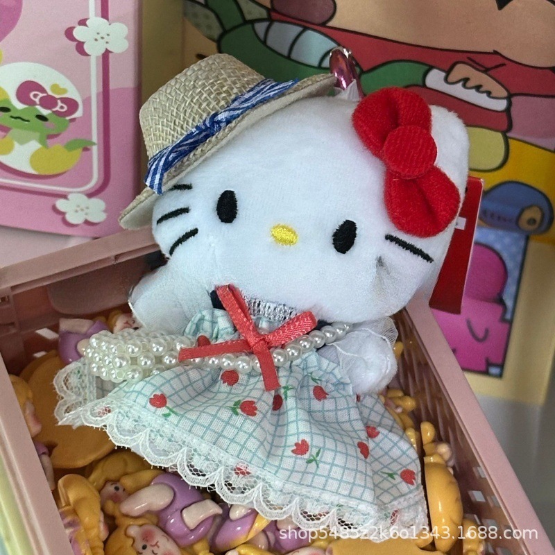 黑色草帽kitty帽宝宝挂件爱心扣公仔玩偶可爱赫本风挂饰钥匙扣|undefined