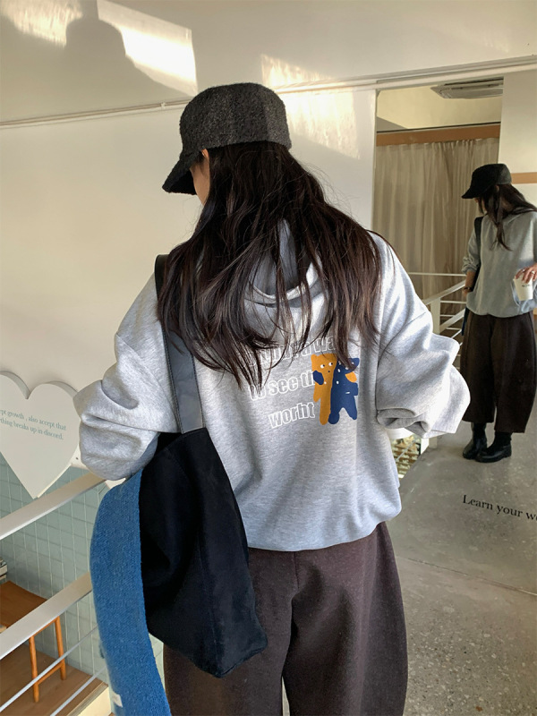 黄峥慵懒印花连帽长袖卫衣女2025秋冬韩版宽松套头上衣外套530920|undefined