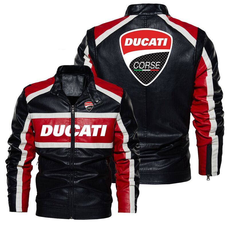 2023 New Motorcycle Style Leather Jacket Ducati Color Collar Leather Jacket Spring and Autumn No Fleece Jacket