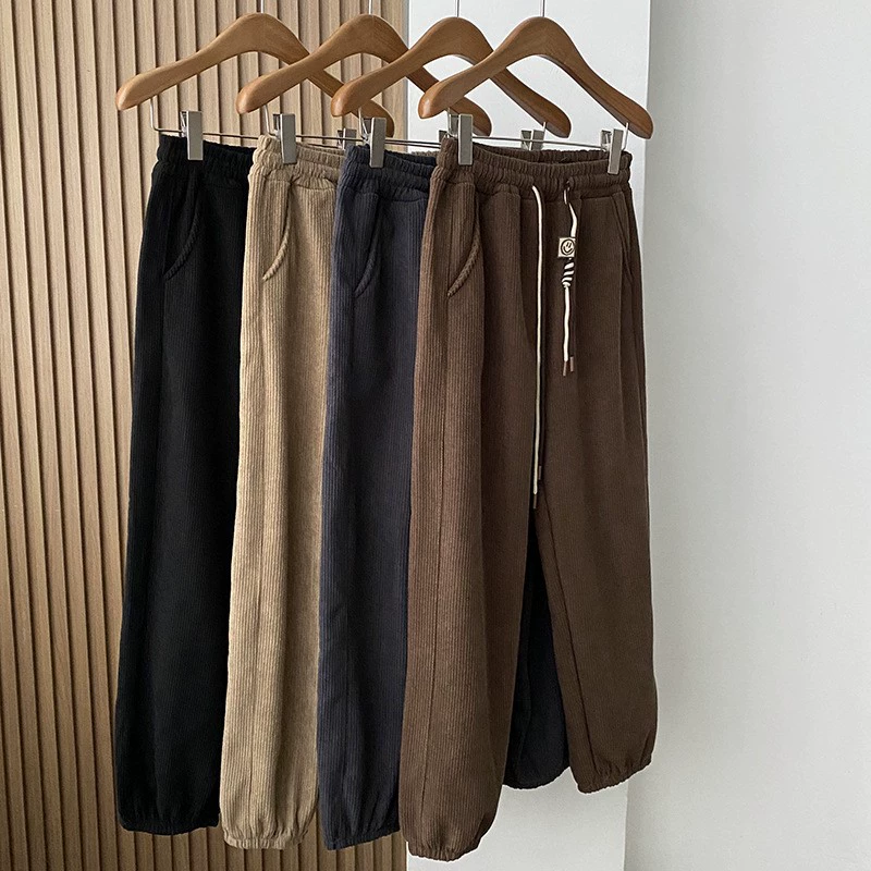 Новые повседневные Модные бархатные вельветовые повседневные брюки из Европейского хлопка на флисовой подкладке, женские осенне-зимние модные брюки с высокой талией и завязками на щиколотке в Корейском стиле